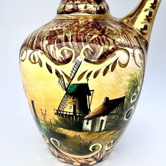 Vintage Ceramic Pitcher Hand Painted Vase Gold Accents - Picture 2 of 10